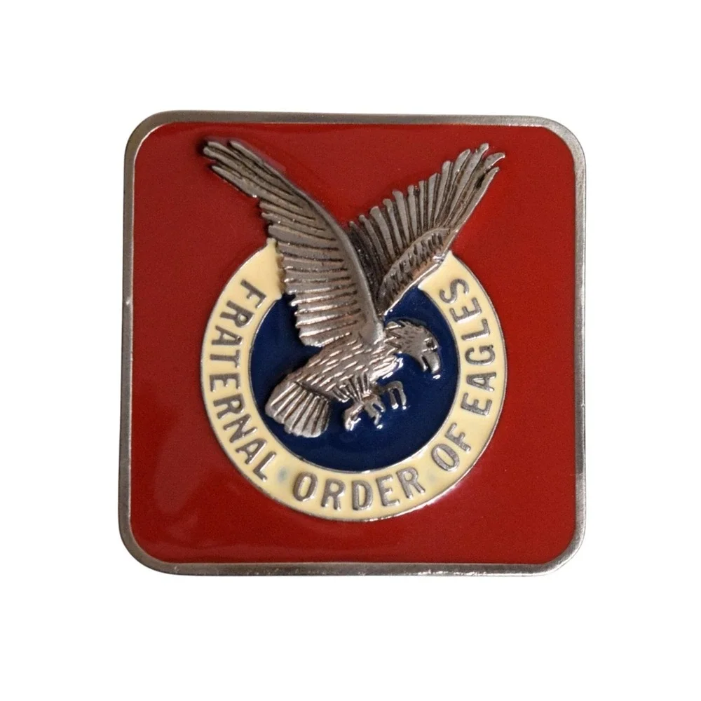 Vintage FOE Fraternal Order of Eagles Red Enamel Belt Buckle 2016 - 2-3/8